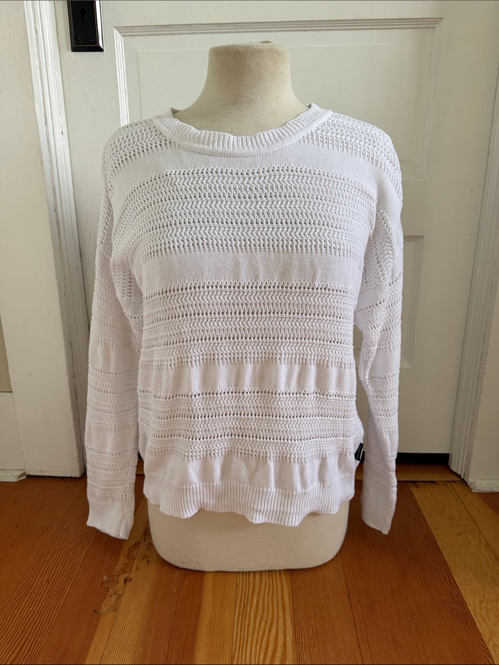 Calvin Klein 100% Cotton White Open Knit Sweater Petite Large